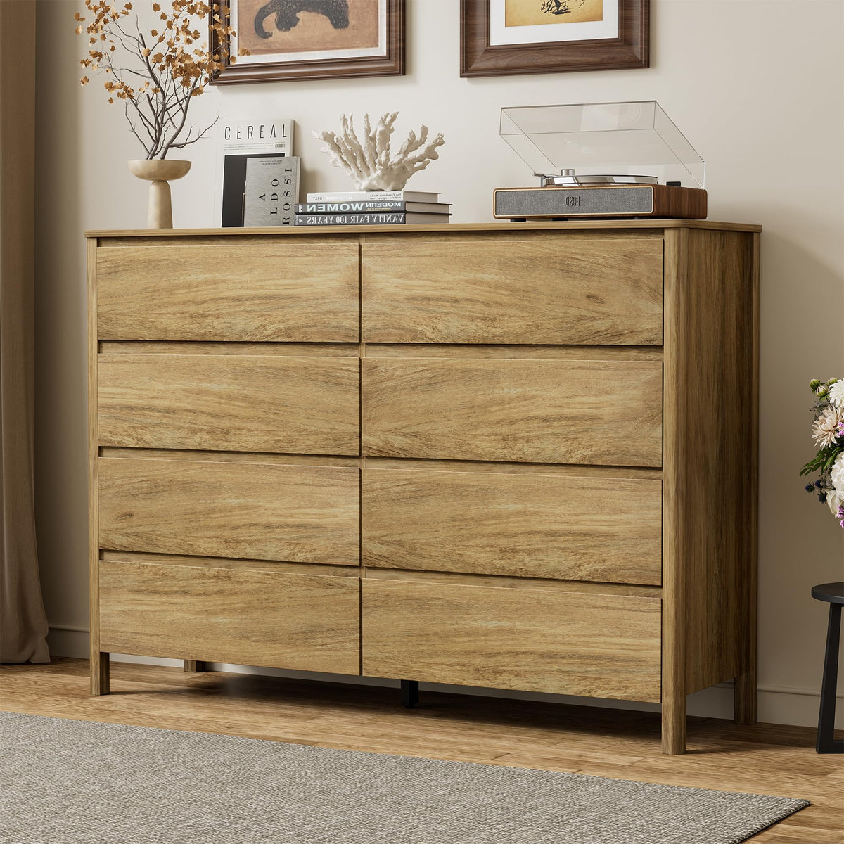 Furniway 63" Wide 9 Drawer Wood Dresser for Bedroom with Legs, Walnut