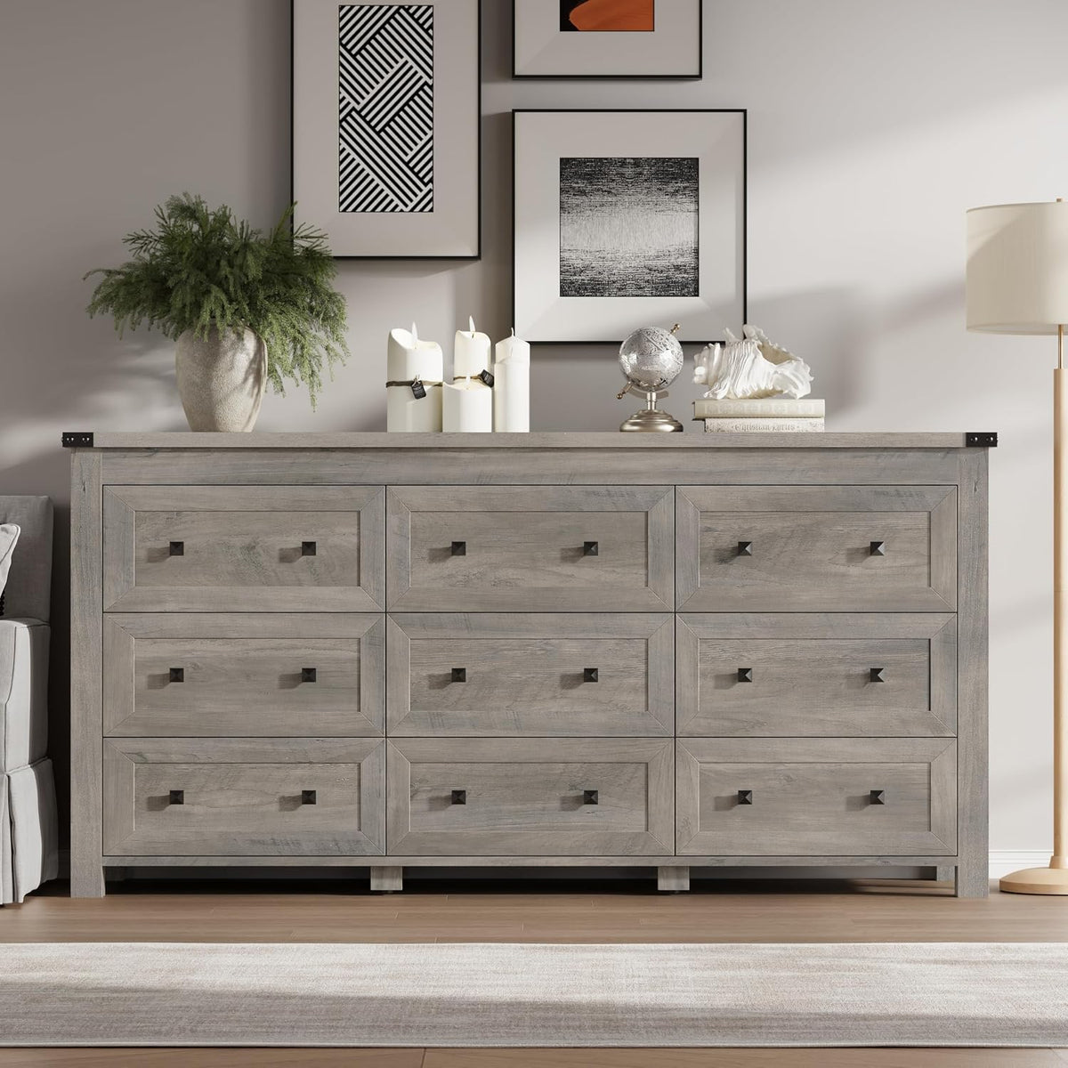 BORNOON 9-Drawer Dresser, Modern Wooden Storage Chest of Drawers, Dresser TV Stand, Wood Drawer Organizer with Metal Handles for Bedroom, Living Room, Hallway