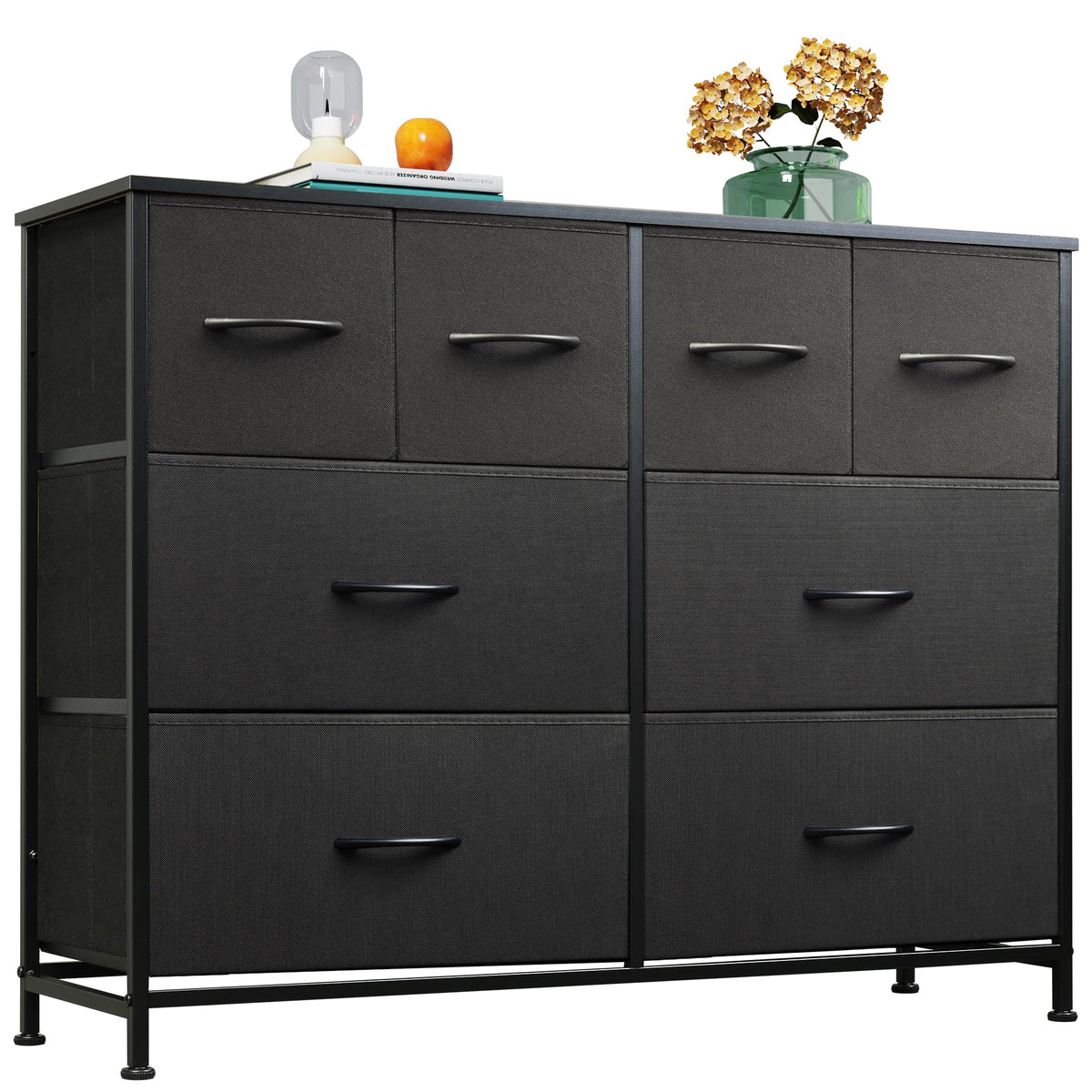 WLIVE Wide Dresser for Bedroom, 8 Drawer Chest of Drawers, Black Wood Grain