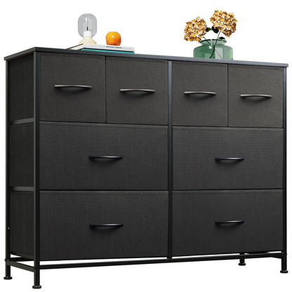 WLIVE Wide Dresser for Bedroom, 8 Drawer Chest of Drawers, Black Wood Grain