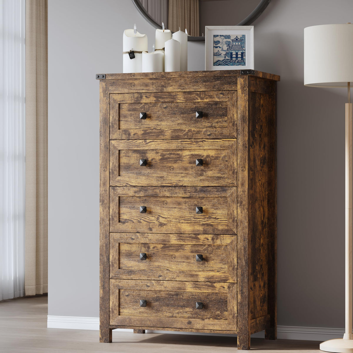 BORNOON 9-Drawer Dresser, Modern Wooden Storage Chest of Drawers, Dresser TV Stand, Wood Drawer Organizer with Metal Handles for Bedroom, Living Room, Hallway
