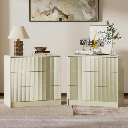 Furniway Set of 2 Modern Curved Nightstand with 2 Drawers, Push-to-Open Wooden Bedside Table, Minimalist End Table for Bedroom, Black