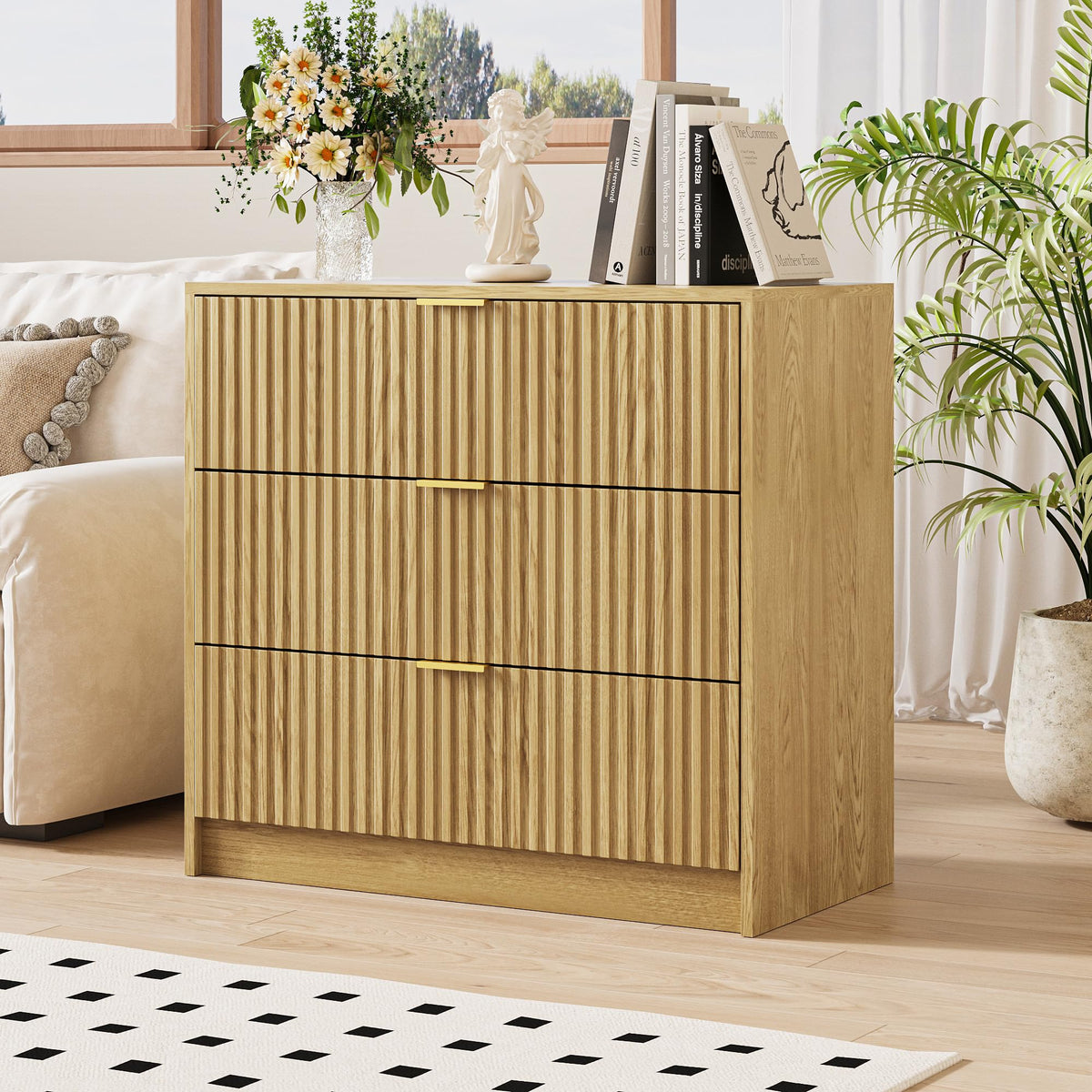 MAISONARIA 55" Wide Fluted 6-Drawer Double Dresser for Bedroom, Black