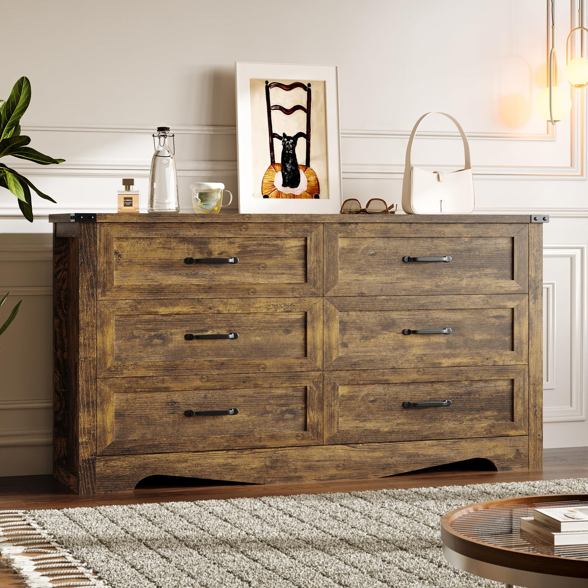 BORNOON 6-Drawer Dresser for Bedroom, Modern Wooden Chest of Drawers with Metal Handles, Anti-Tipping Design, Sturdy and Stable Storage Organizer for Living Room, Entryway, Home Office