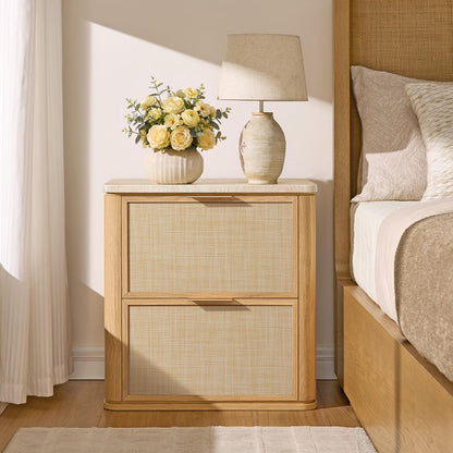 Night Stand Set 2, Rattan Nightstand with 2 Drawers