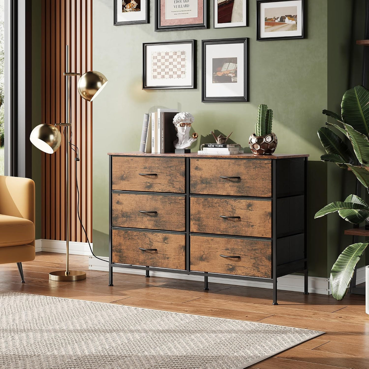 WLIVE Dresser for Bedroom with 6 Fabric Drawers, Rustic Brown