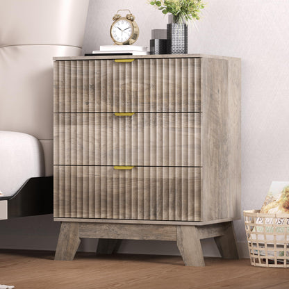 Black Nightstand Set of 2,24" Wide End Table with 3 Large Drawers & Metal Handles,Rustic Farmhouse Wood Small Dresser,Bedside Table,Modern Chest of Drawers for Bedroom,Living Room