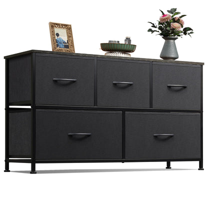 WLIVE Wide Dresser for Bedroom, 5 Drawer Chest of Drawers, Dark Grey