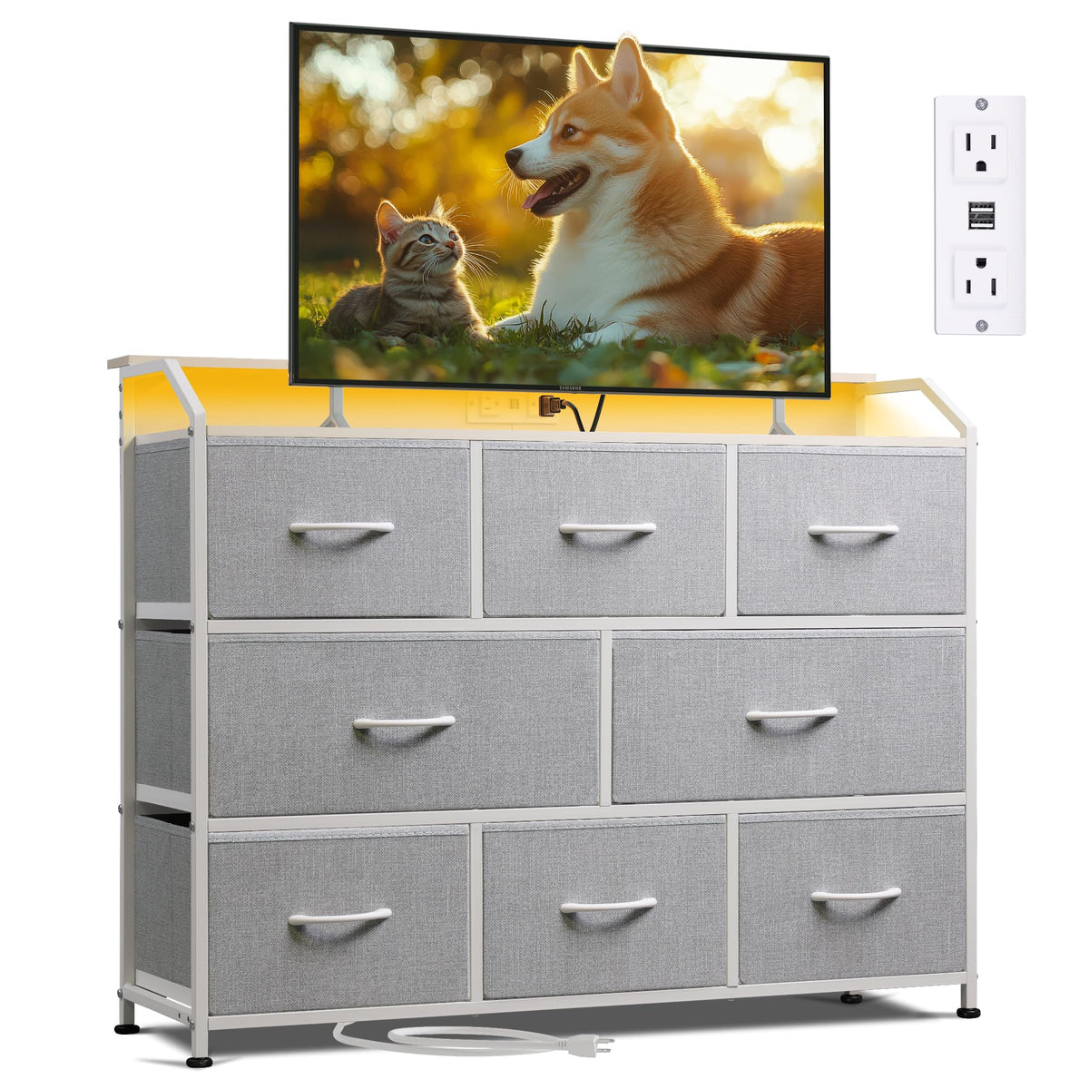 WLIVE Wide Dresser for Bedroom, 8 Drawer Chest of Drawers, Black Wood Grain