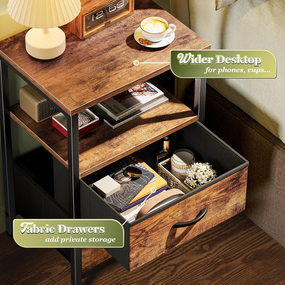 Huuger Night Stand Set of 2, Nightstand with 2 Drawers, Bedside Table