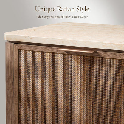 Night Stand Set 2, Rattan Nightstand with 2 Drawers