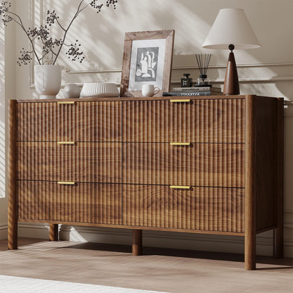 CHUWELL 63" Wide Walnut 9 Drawer Dresser for Bedroom with Solid Wood Legs