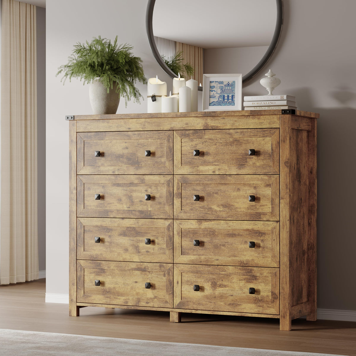 BORNOON 9-Drawer Dresser, Modern Wooden Storage Chest of Drawers, Dresser TV Stand, Wood Drawer Organizer with Metal Handles for Bedroom, Living Room, Hallway