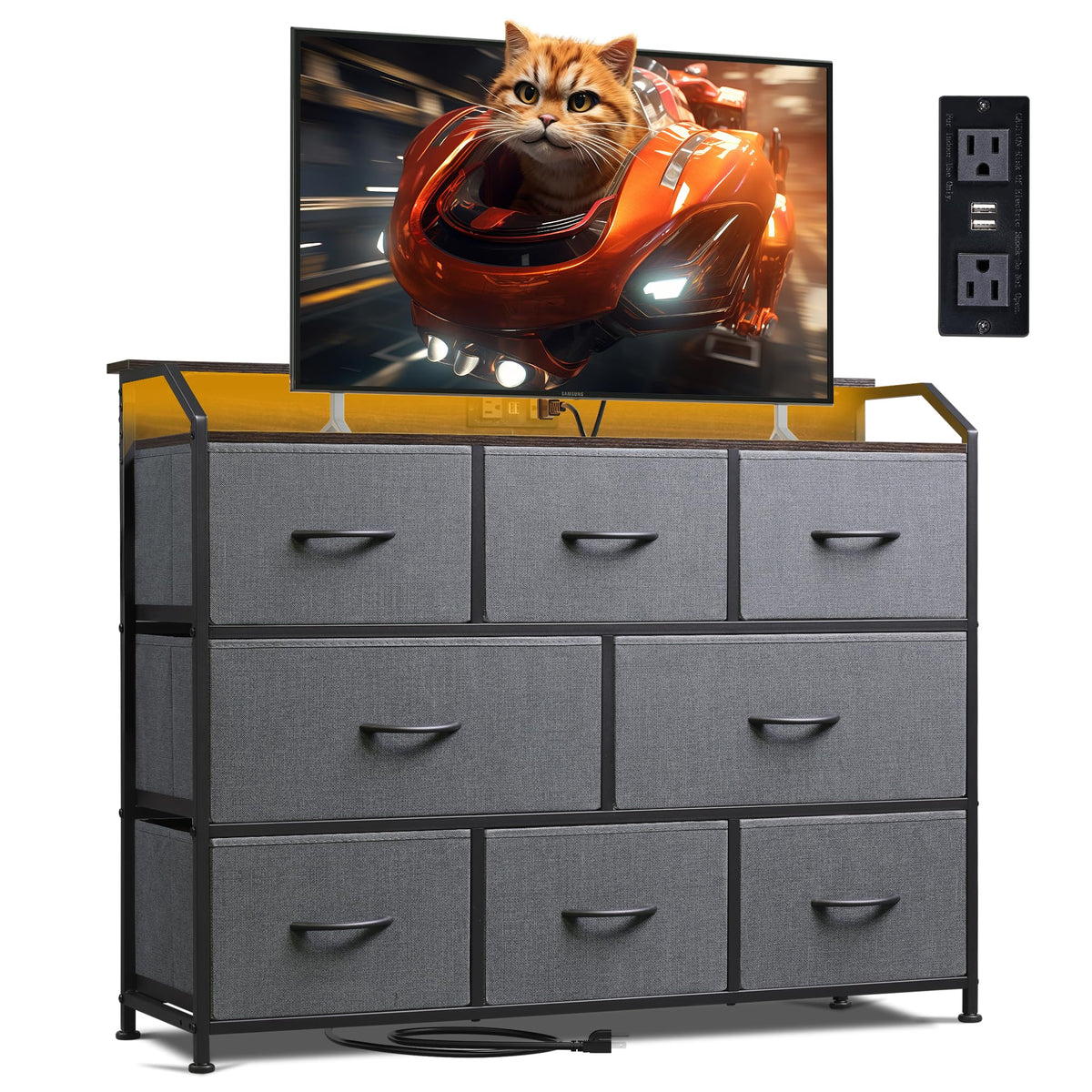 WLIVE Wide Dresser for Bedroom, 8 Drawer Chest of Drawers, Black Wood Grain