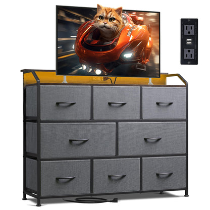 WLIVE Wide Dresser for Bedroom, 8 Drawer Chest of Drawers, Black Wood Grain