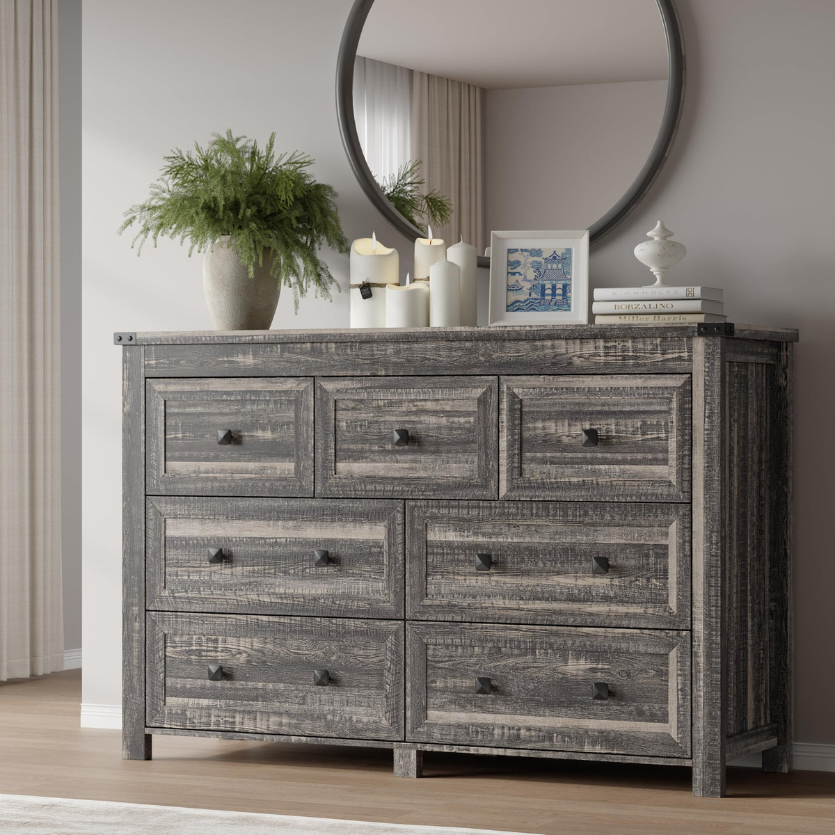 BORNOON 9-Drawer Dresser, Modern Wooden Storage Chest of Drawers, Dresser TV Stand, Wood Drawer Organizer with Metal Handles for Bedroom, Living Room, Hallway
