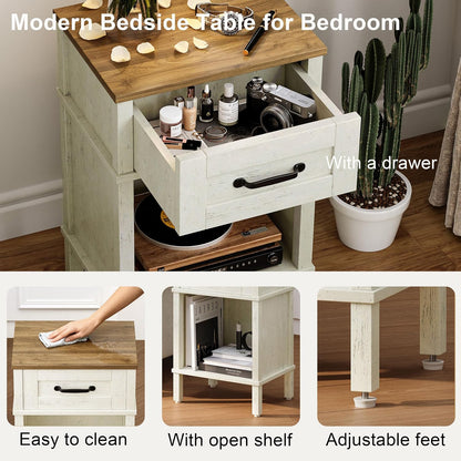 White Farmhouse Nightstands, Nightstand with Drawers, Small Bedside Table