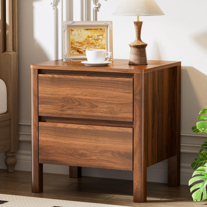 Furniway Set of 2 Modern Curved Nightstand with 2 Drawers, Push-to-Open Wooden Bedside Table, Minimalist End Table for Bedroom, Black