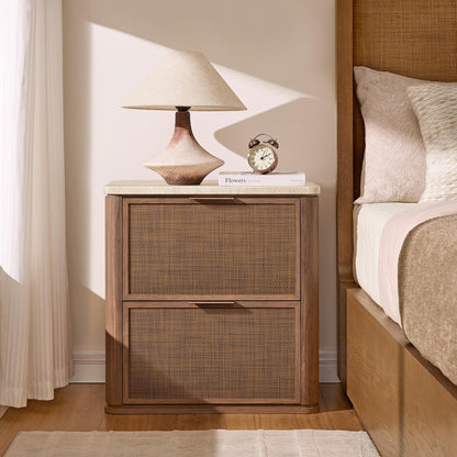 Night Stand Set 2, Rattan Nightstand with 2 Drawers