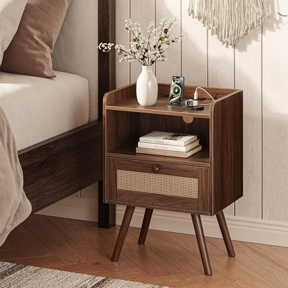 SUPERJARE Nightstands Set of 2, Night Stands with Charging Station