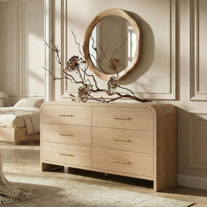 Curved 9-Drawer Dresser for Bedroom, 63" Wide Modern Chest of Drawers, Vanity Desk TV Stand for Living Room, Closet Storage Drawers Organizer Furniture, Nursery, Hallway, Gray Oak