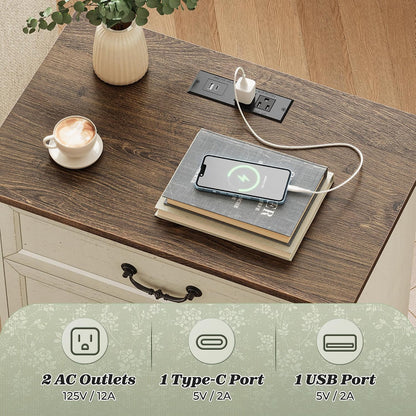 Huuger Nightstand with Charging Station, 3 Drawer Night Stand Set of 2