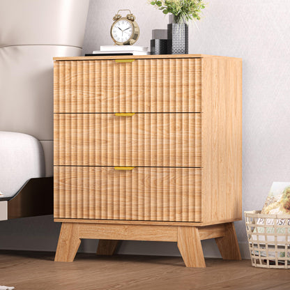 Black Nightstand Set of 2,24" Wide End Table with 3 Large Drawers & Metal Handles,Rustic Farmhouse Wood Small Dresser,Bedside Table,Modern Chest of Drawers for Bedroom,Living Room