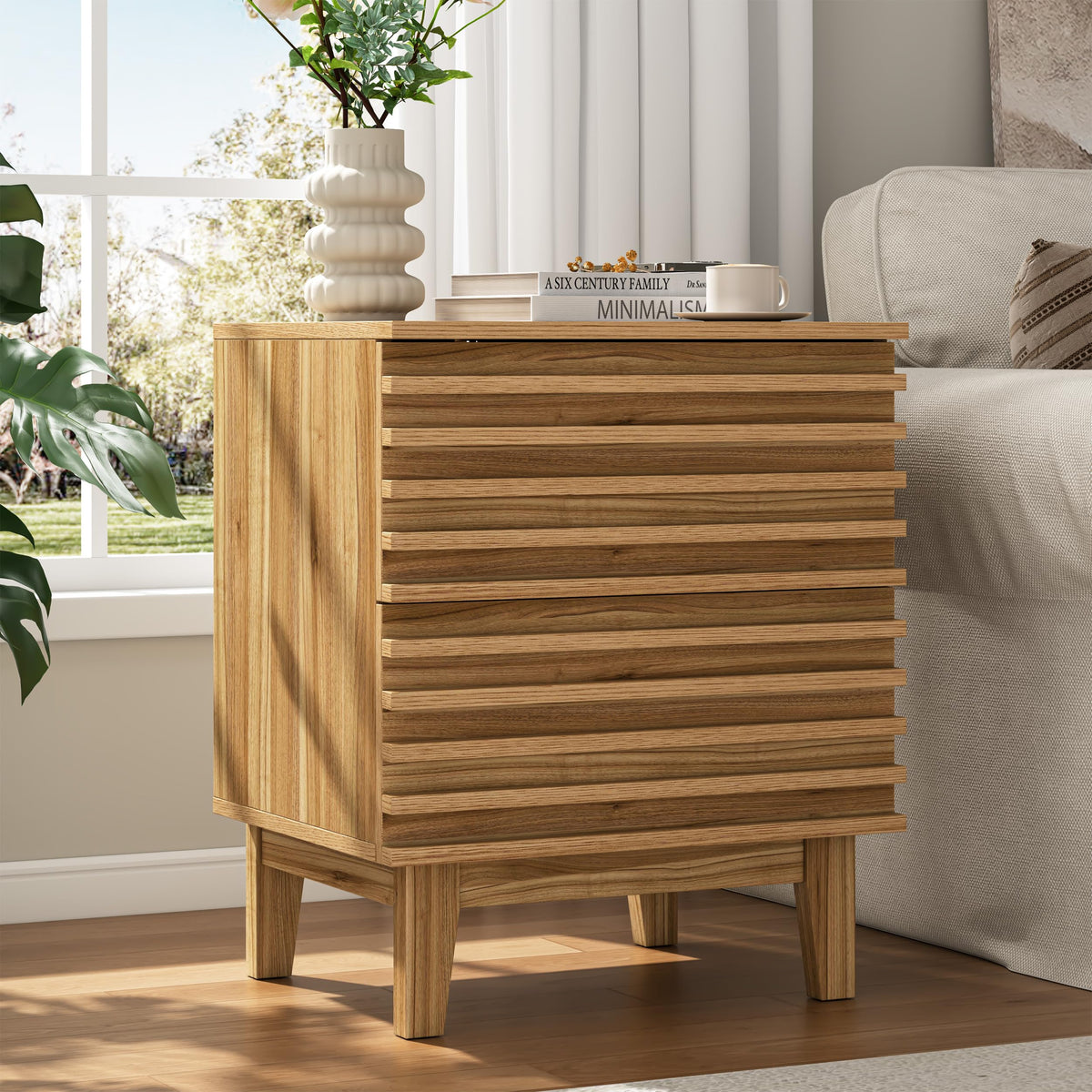 Vintage 6 Drawer Dresser, Solid Wood Frame Construction, Wood Veneer Finish with Rustic Grain Texture, Chest of Drawers Storage Cabinet for Bedroom and Living Room, Dark Walnut