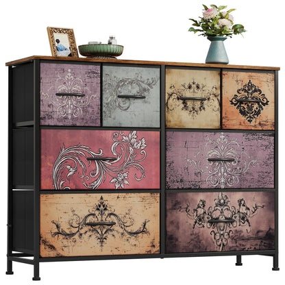 WLIVE Wide Dresser for Bedroom, 8 Drawer Chest of Drawers, Black Wood Grain