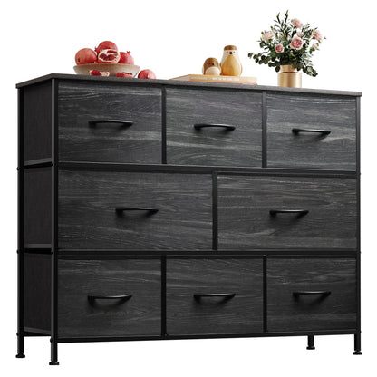 WLIVE Wide Dresser for Bedroom, 8 Drawer Chest of Drawers, Black Wood Grain