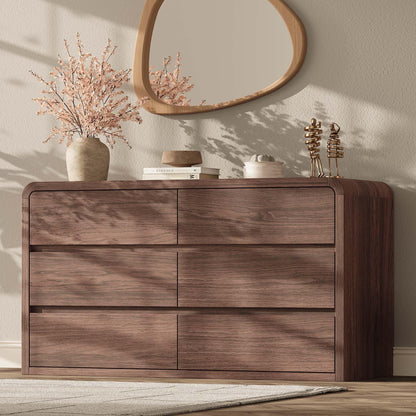 Modern 63" Wide 9 Drawers Dresser with Curved Profile Design,Oak
