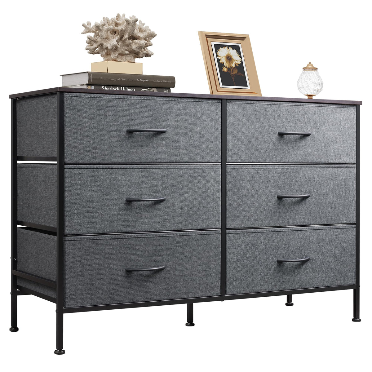 WLIVE Dresser for Bedroom with 6 Fabric Drawers, Rustic Brown