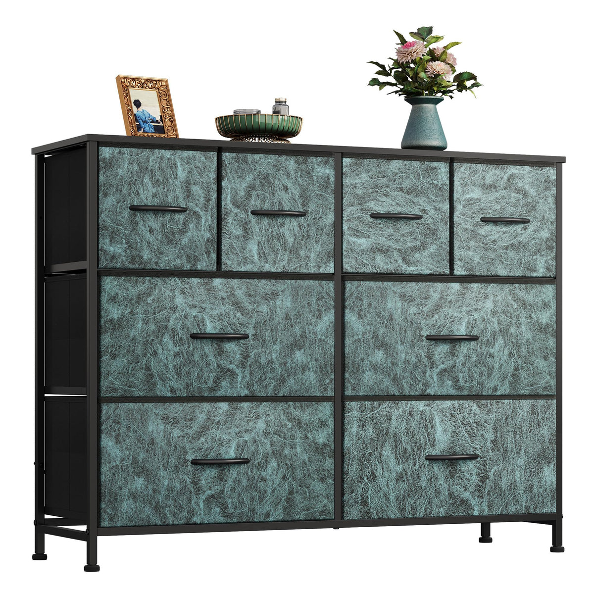WLIVE Wide Dresser for Bedroom, 8 Drawer Chest of Drawers, Black Wood Grain