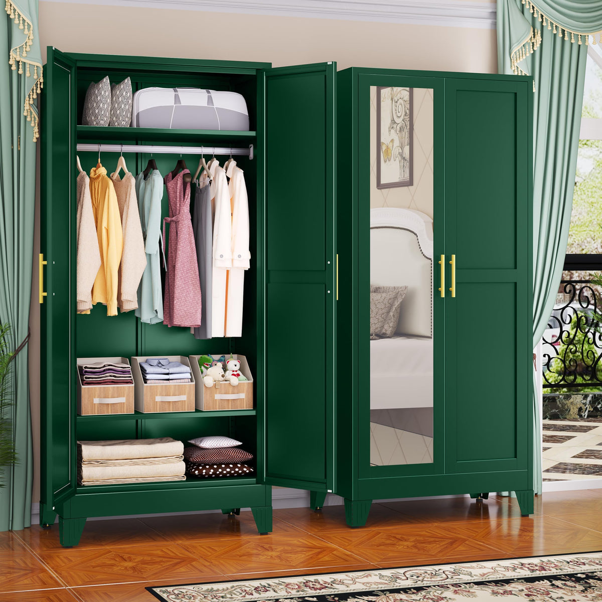GAIOUS 71" Metal Wardrobe Cabinet with 2 Drawers and Hanging Rod Black