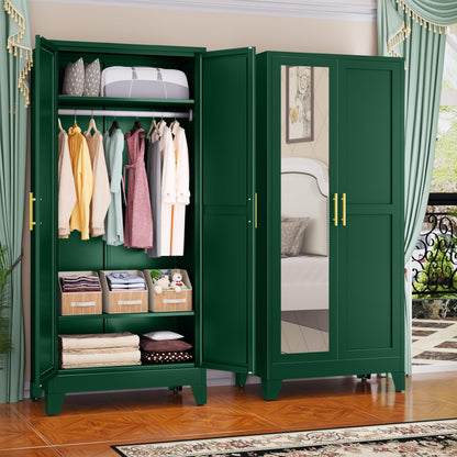 GAIOUS 71" Metal Wardrobe Cabinet with 2 Drawers and Hanging Rod Black
