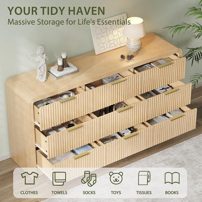 Decofy Fluted 9 Drawers Dresser, 63'' Wide Chest of Drawers for Bedroom