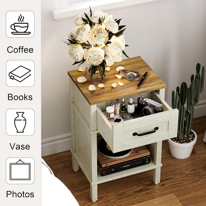 White Farmhouse Nightstands, Nightstand with Drawers, Small Bedside Table