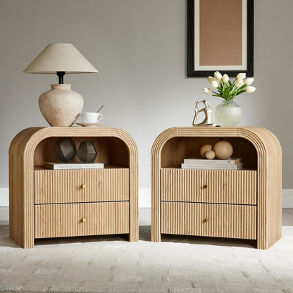 T4TREAM 24" Fluted Nightstand Set of 2 with Charging Station, Dark Walnut