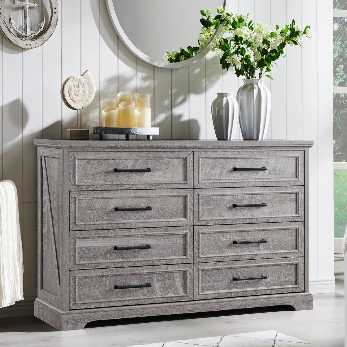 ACCOHOHO Farmhouse 8 Drawers Dresser Chests for Bedroom, Antique White