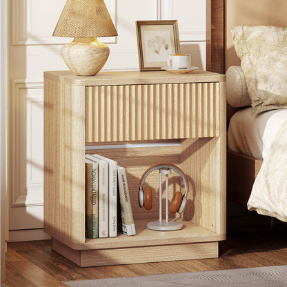 Turosur 24" Wide Fluted Nightstand with 3 Drawers for Bedroom, Oak
