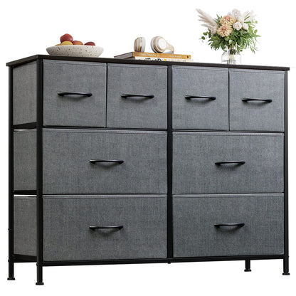 WLIVE Wide Dresser for Bedroom, 8 Drawer Chest of Drawers, Black Wood Grain