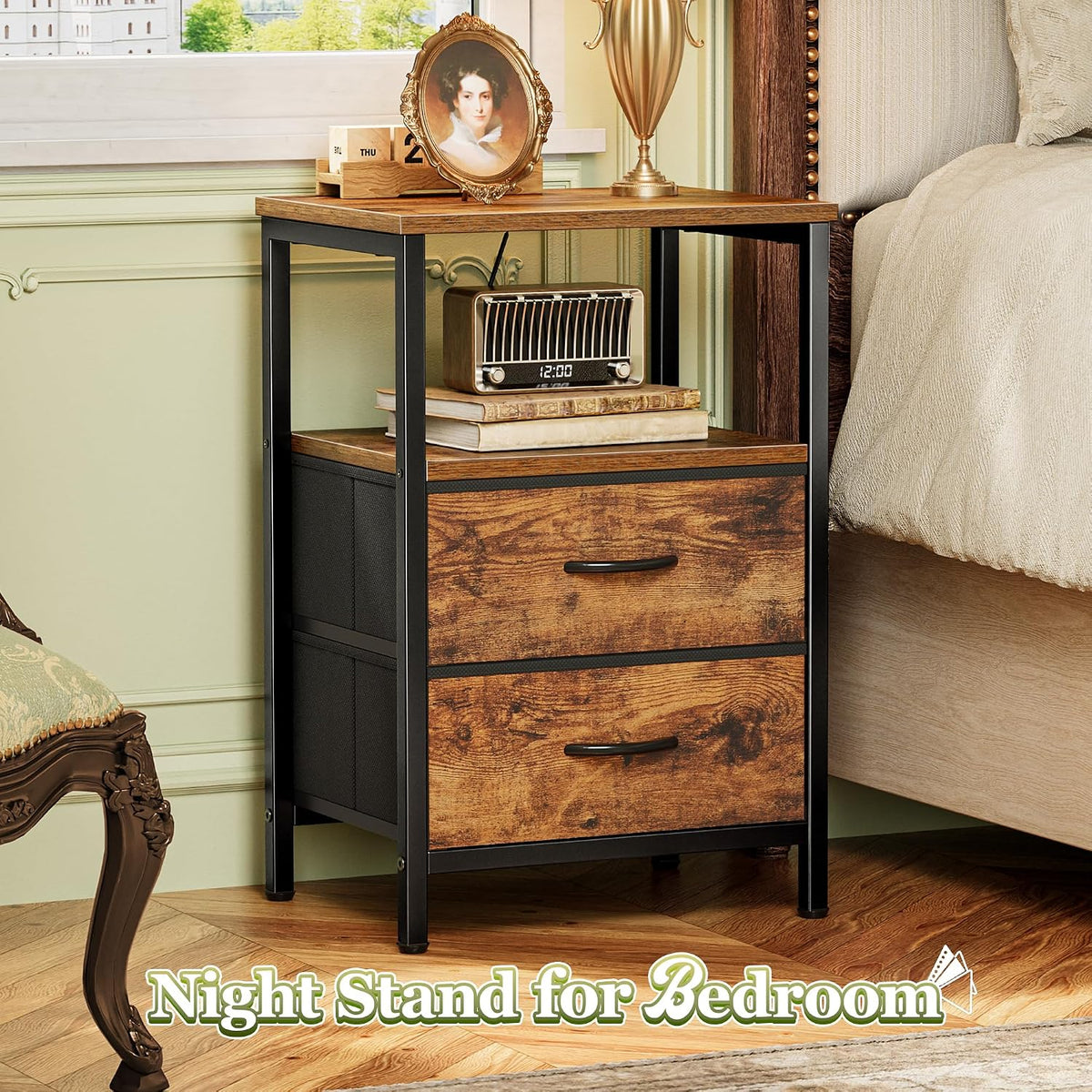 Huuger Night Stand Set of 2, Nightstand with 2 Drawers, Bedside Table