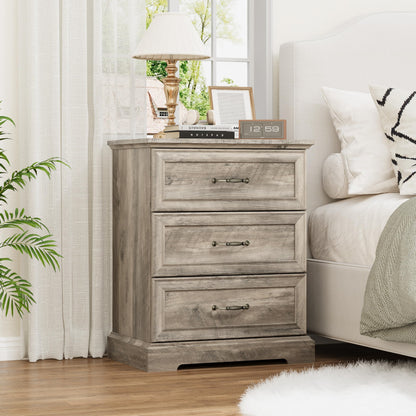 Black Nightstand Set of 2,24" Wide End Table with 3 Large Drawers & Metal Handles,Rustic Farmhouse Wood Small Dresser,Bedside Table,Modern Chest of Drawers for Bedroom,Living Room