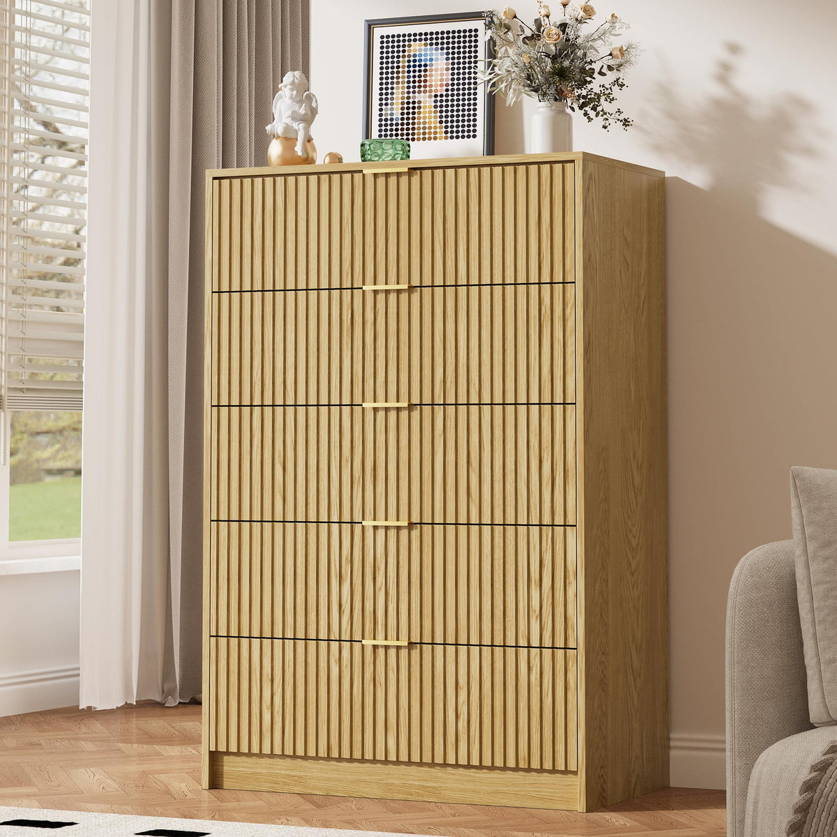 MAISONARIA 55" Wide Fluted 6-Drawer Double Dresser for Bedroom, Black