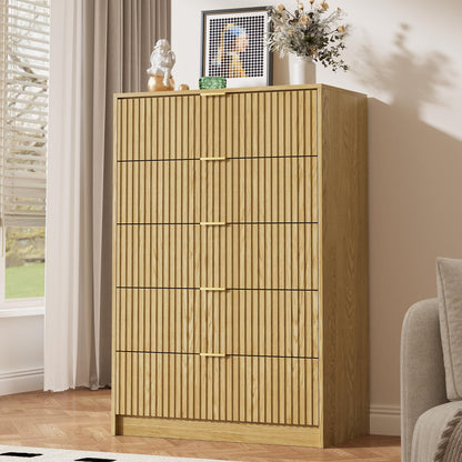 MAISONARIA 55" Wide Fluted 6-Drawer Double Dresser for Bedroom, Black