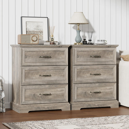 Black Nightstand Set of 2,24" Wide End Table with 3 Large Drawers & Metal Handles,Rustic Farmhouse Wood Small Dresser,Bedside Table,Modern Chest of Drawers for Bedroom,Living Room