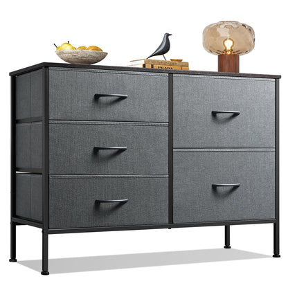 WLIVE Black Dresser for Bedroom, 5 Fabric Chest of Drawers