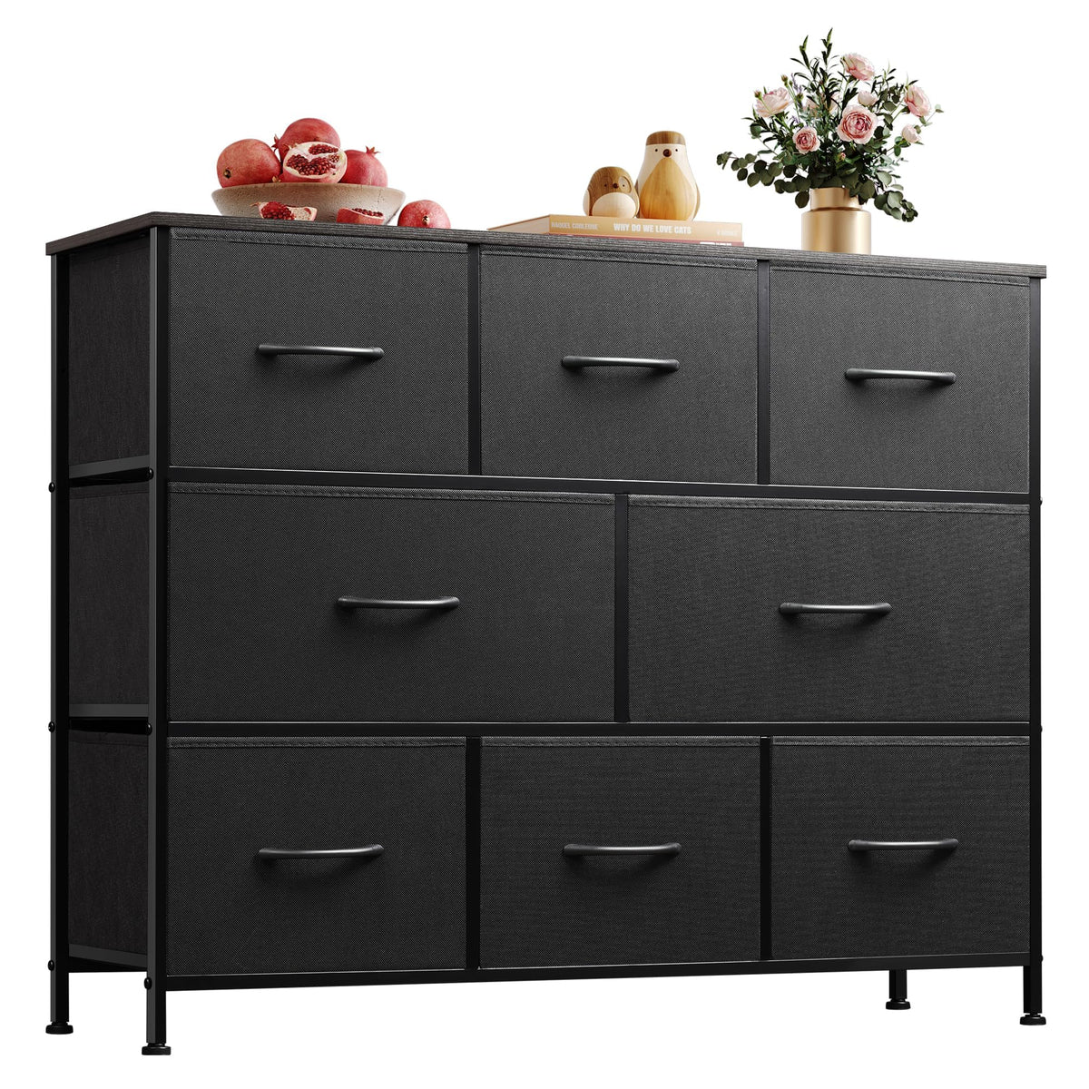 WLIVE Wide Dresser for Bedroom, 8 Drawer Chest of Drawers, Black Wood Grain