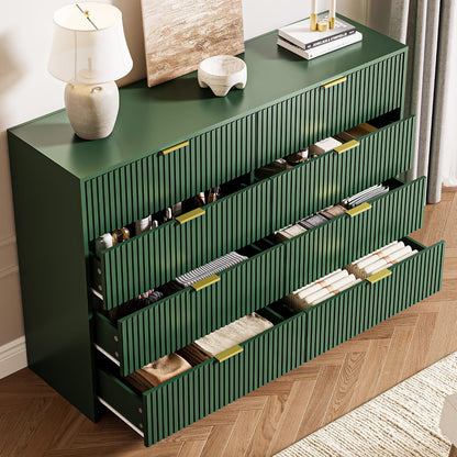 MAISONARIA 55" Wide Fluted 8-Drawer Double Dresser for Bedroom, Green