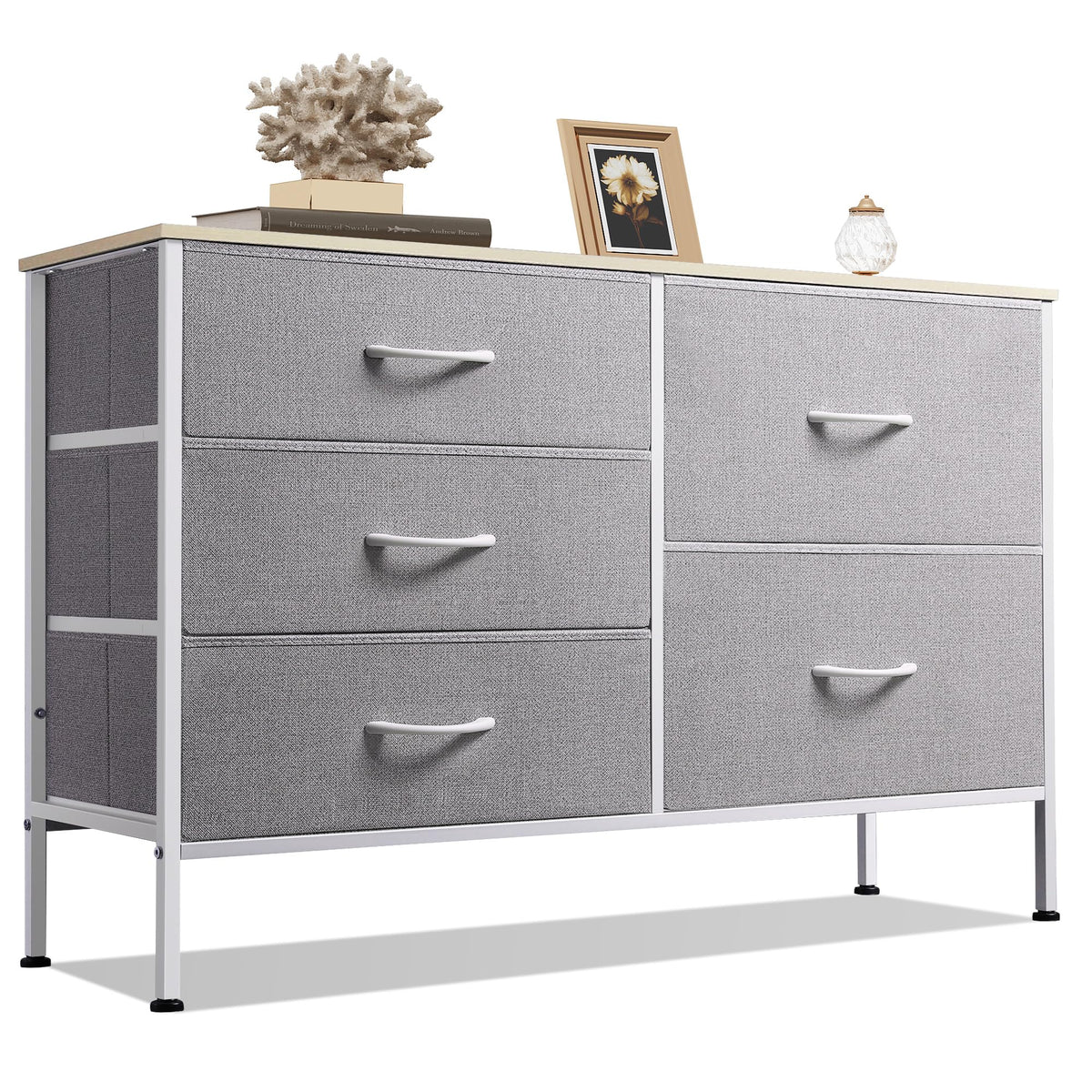 WLIVE Black Dresser for Bedroom, 5 Fabric Chest of Drawers